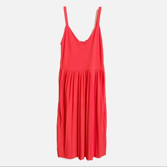 Zara Dresses & Skirts - Zara Summer Sleeveless Coral Orange V-Neck Pleated Dress. Size Small